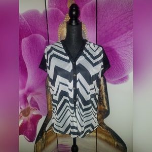 Chevron Stripe Button Up Top